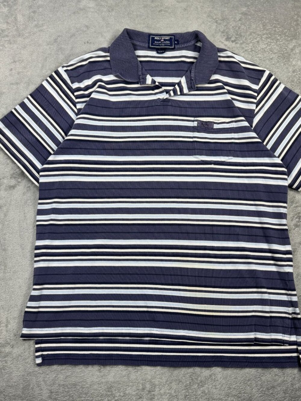 Vintage 90s Polo Sport Ralph Lauren Striped Polo Shirt Mens XL Golf Preppy Blue